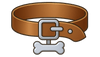 Brown leather dog collar with a silver buckle icon.