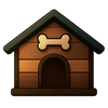 Wooden Luxury Kennel with a bone emblem icon.